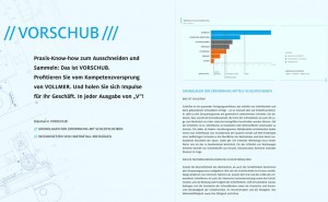 Die Grundlagen der Zerspanung mit Schleifscheiben sowie das Instandsetzen von Hartmetall-Kreissägen sind die Themen der Rubrik „Vorschub“ des Vollmer Kundenmagazins V.