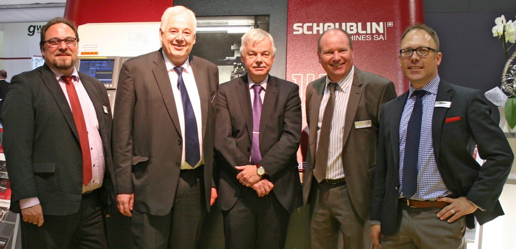 (v.l.) Michael Urnauer, Hommel+Keller Präzisionswerkzeuge GmbH, Hans-Joachim Günther, Tornos Technologies Deutschland GmbH, Roland Gerlach, Schaublin GmbH Deutschland, Jörg Schwartz, Schwartz tools and more, und Arndt Fielen, Zecha Hartmetall-Werkzeugfabrikation GmbH.