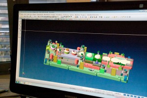 Oberseite eines mit VISI Progress aufgebauten modularen Folgeverbundwerkzeugs.