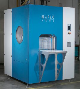 Die Spritz-Flut-Reinigungs-Maschine MAFAC JAVA mit neu entwickelter Zentrallager-Kinematik.