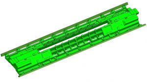 Das Gewicht des Nadelbettenträges lässt sich durch Topologieoptimierung von 251,2 auf 173,8 Kilogramm reduzieren.