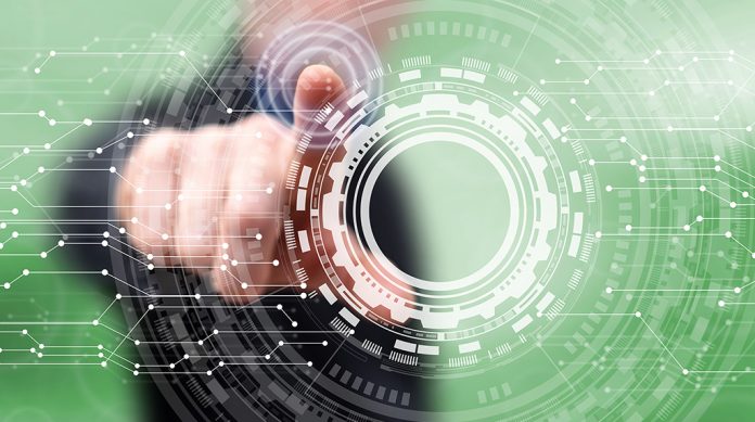 Man touching a virtual technology concept